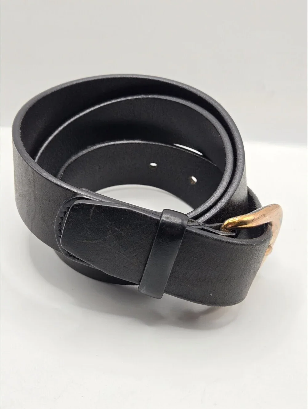 Eddie Bauer Women's Black Leather Belt with Gold Horseshoe Buckle Sz 34